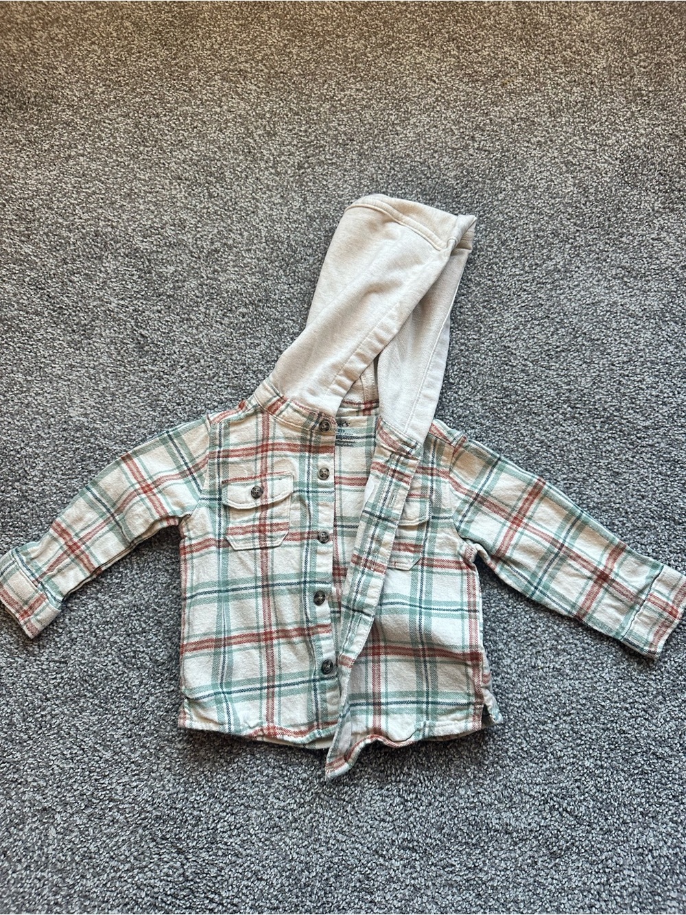 Carter's Plaid Hooded Button-Down Shirt Jacket in Cream, Green & Rust
